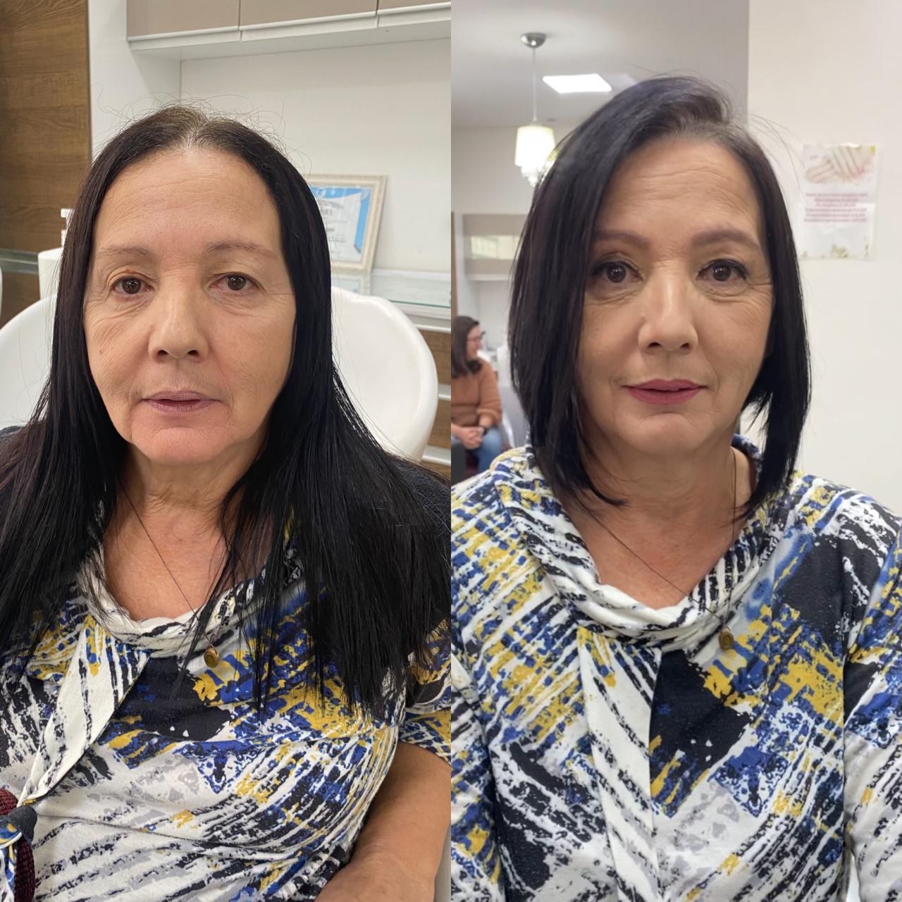 Antes e depois: corte e escova em cabelo escuro liso